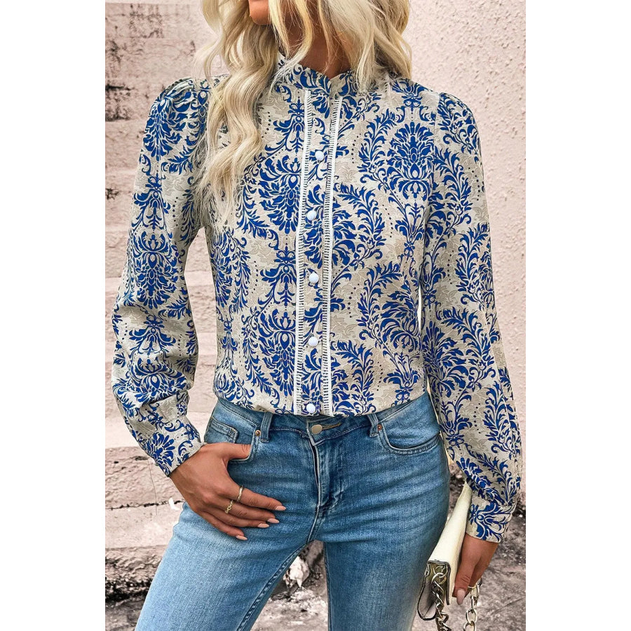 Printed Mock Neck Long Sleeve Shirt Apparel and Accessories