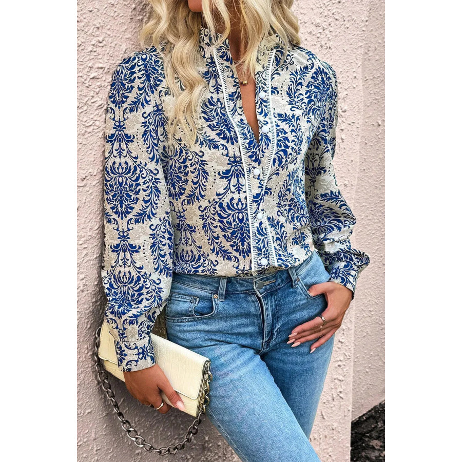 Printed Mock Neck Long Sleeve Shirt Apparel and Accessories