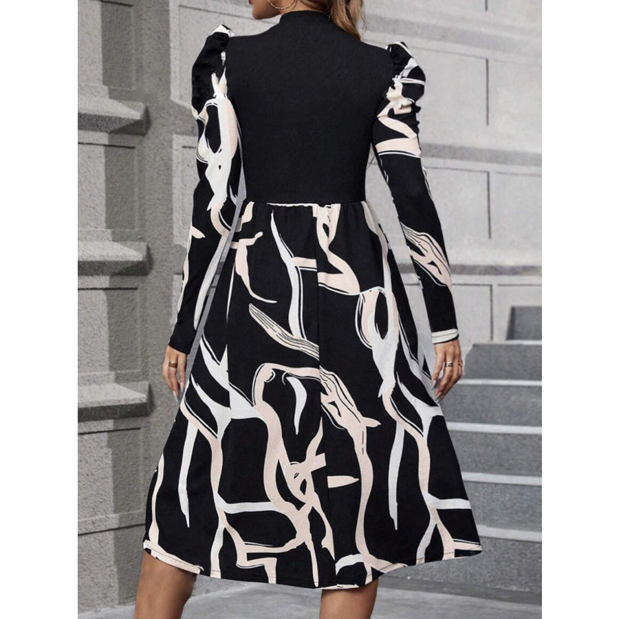 Printed Mock Neck Puff Sleeve Mini Dress Apparel and Accessories