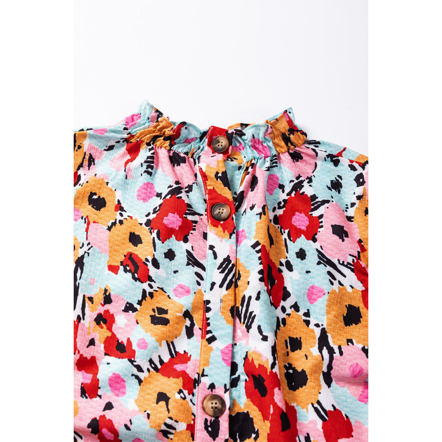 Printed Mock Neck Short Sleeve Blouse Apparel and Accessories