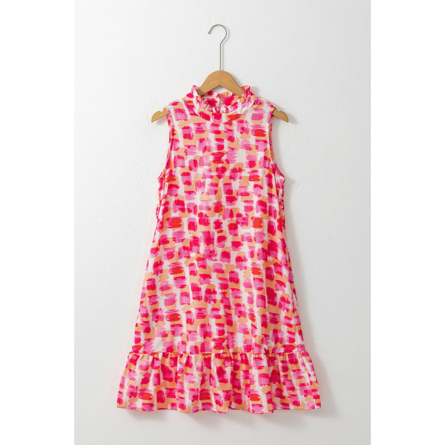 Printed Mock Neck Sleeveless Dress Strawberry / S Apparel and Accessories