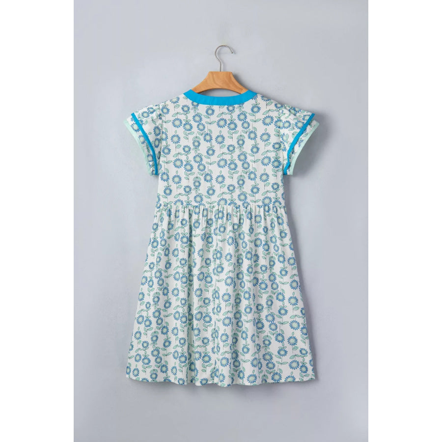 Printed Notched Cap Sleeve Dress Apparel and Accessories