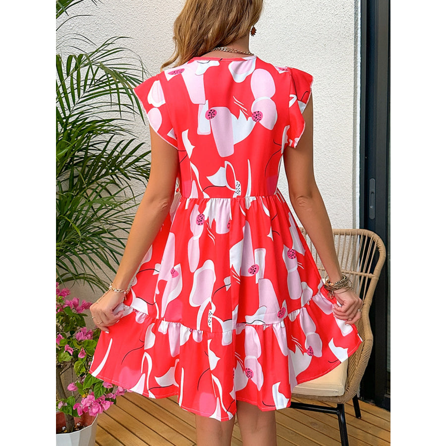 Printed Notched Cap Sleeve Dress Apparel and Accessories