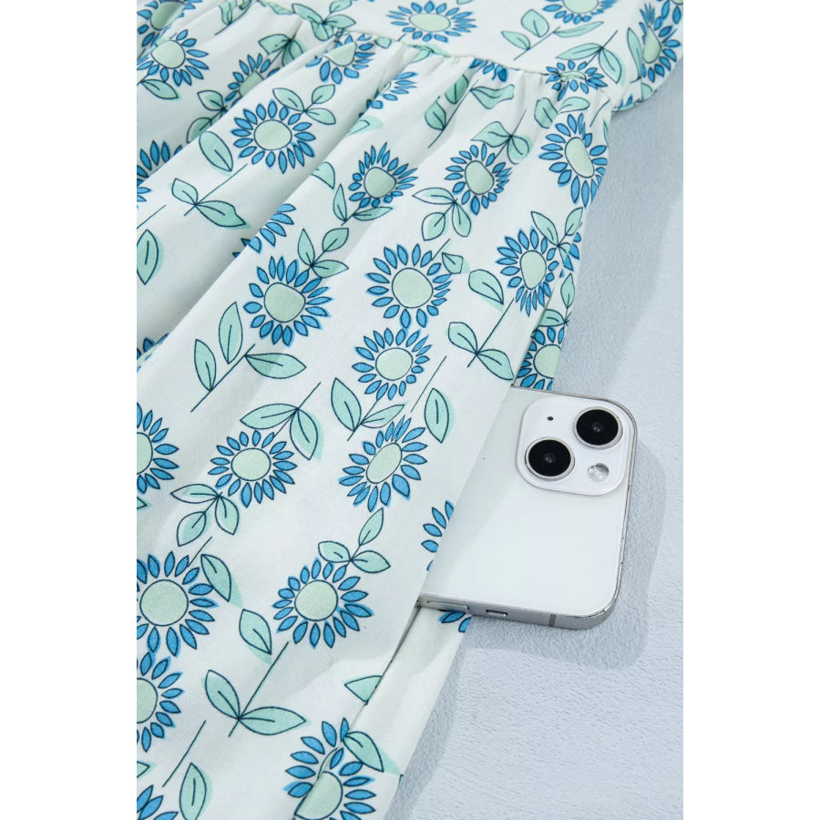 Printed Notched Cap Sleeve Dress Apparel and Accessories