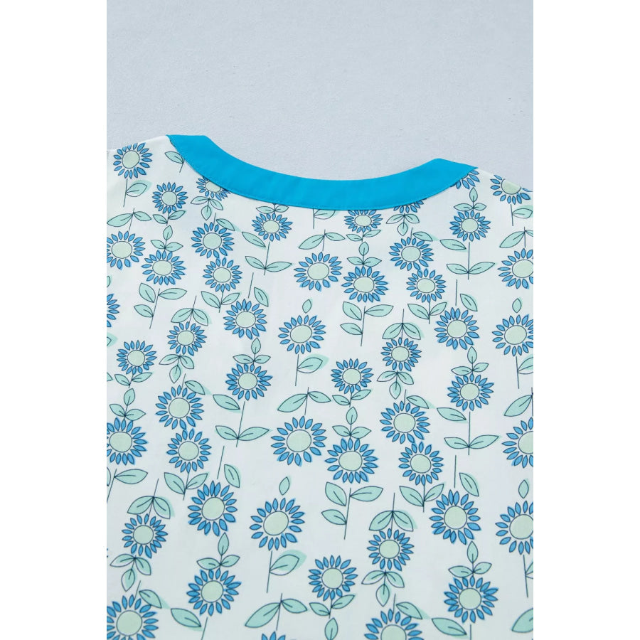 Printed Notched Cap Sleeve Dress Apparel and Accessories