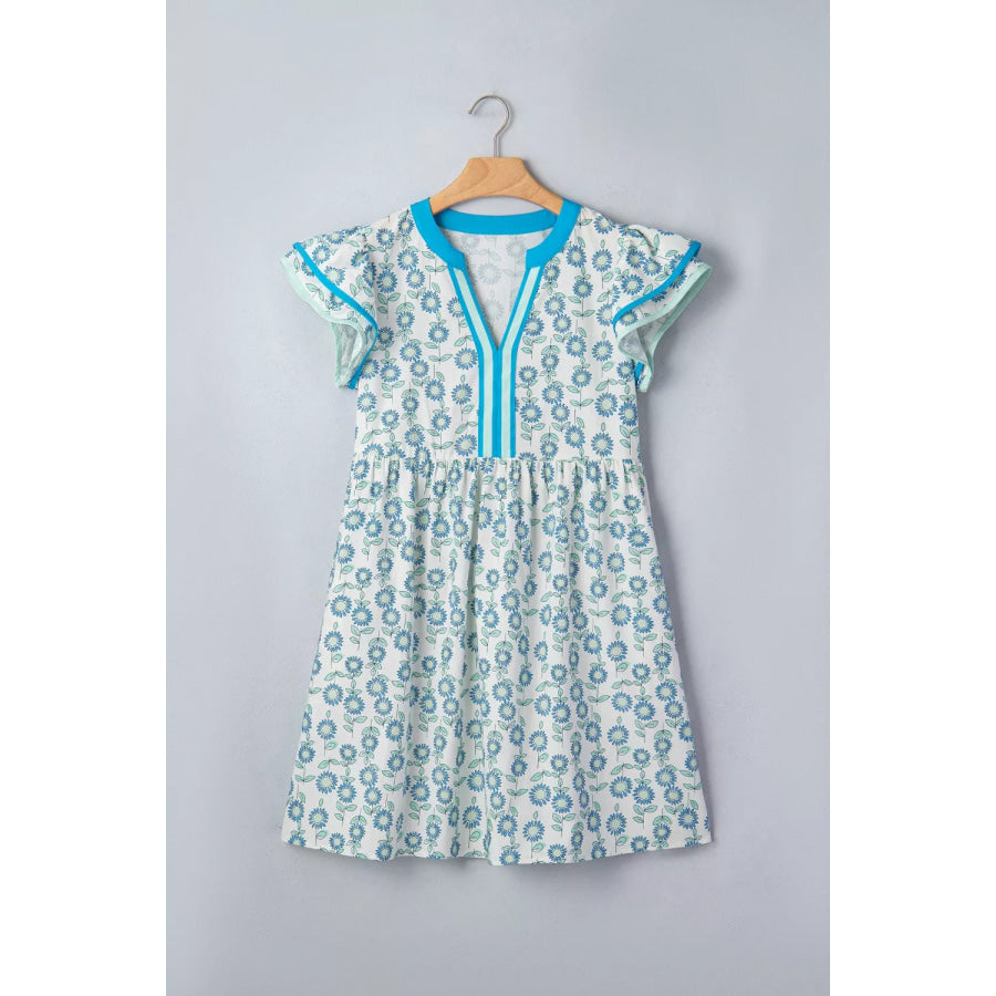 Printed Notched Cap Sleeve Dress Apparel and Accessories