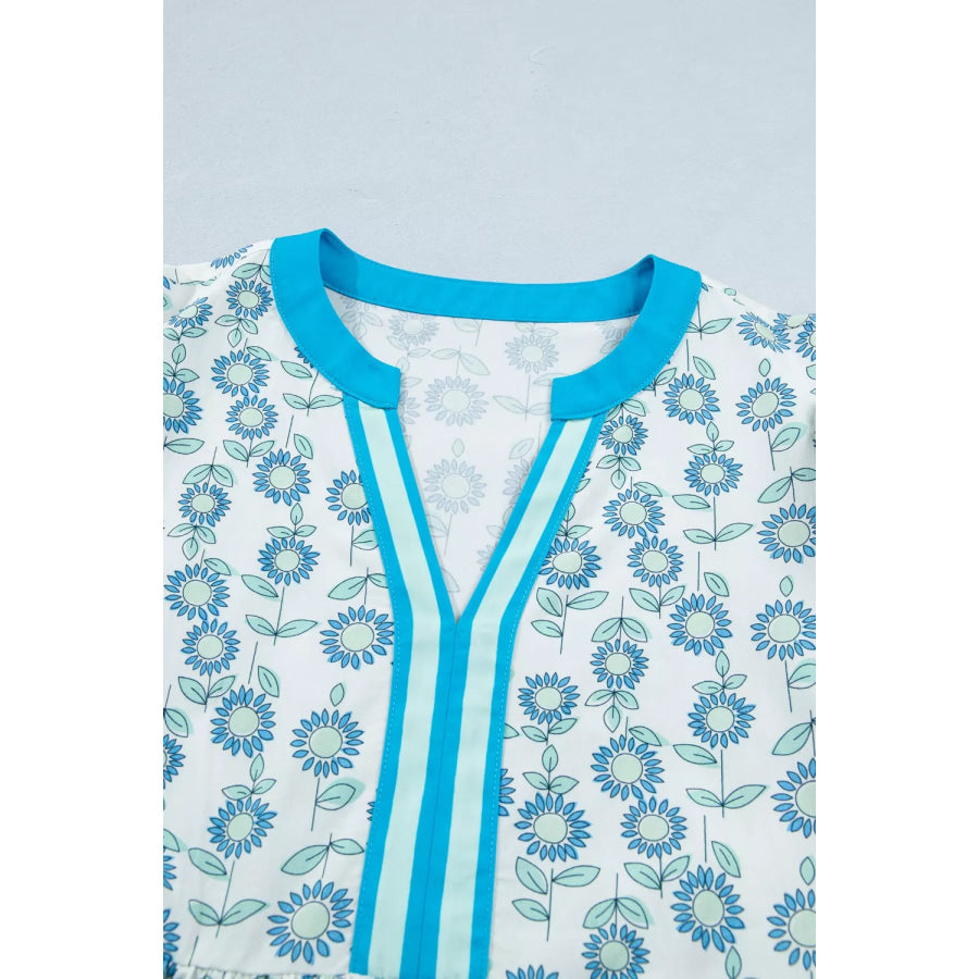 Printed Notched Cap Sleeve Dress Apparel and Accessories