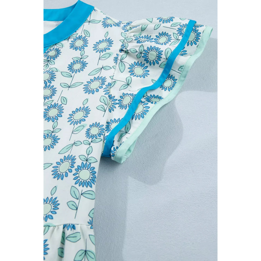 Printed Notched Cap Sleeve Dress Apparel and Accessories
