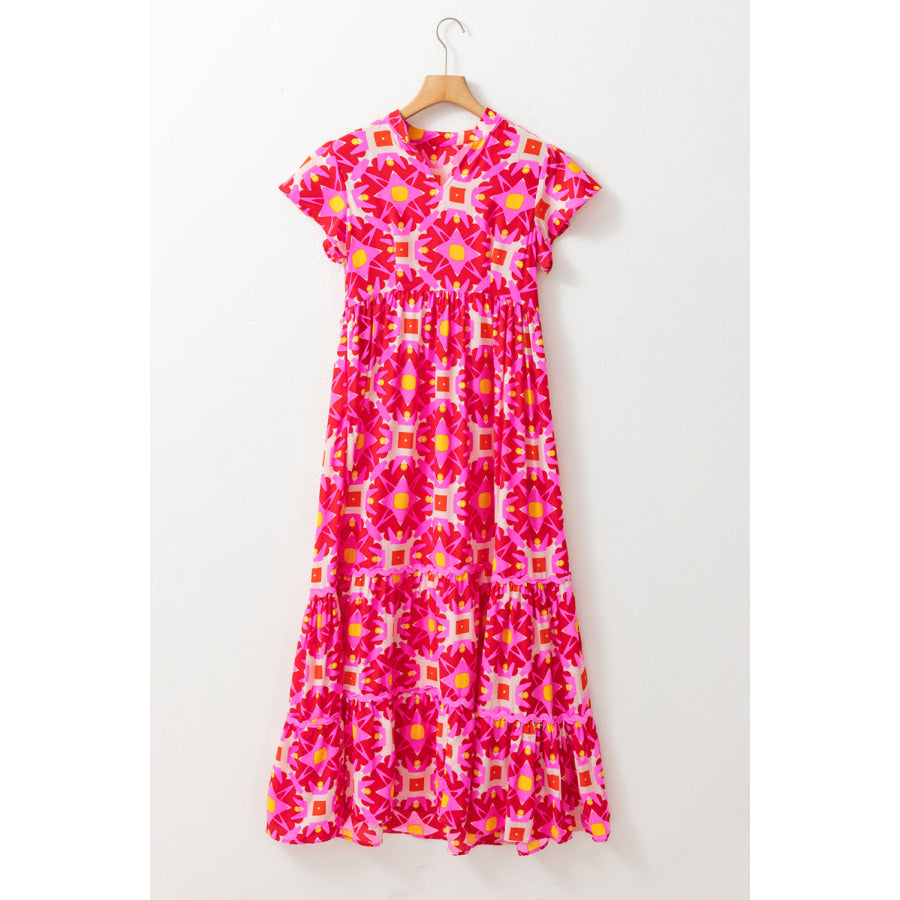 Printed Notched Cap Sleeve Dress Dress