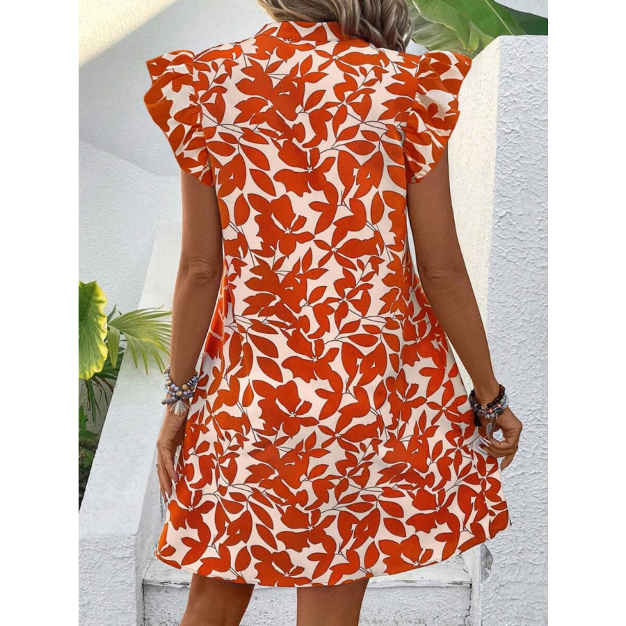 Printed Notched Cap Sleeve Mini Dress Apparel and Accessories