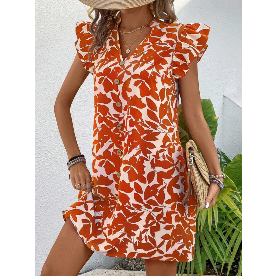 Printed Notched Cap Sleeve Mini Dress Apparel and Accessories