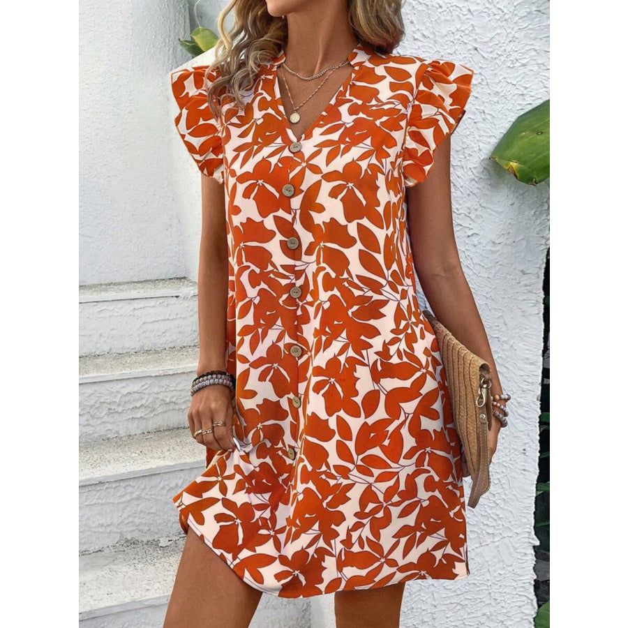 Printed Notched Cap Sleeve Mini Dress Apparel and Accessories