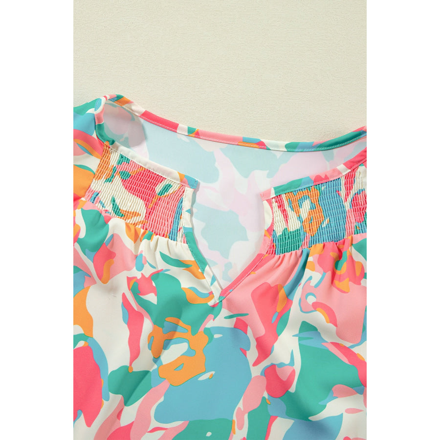 Printed Notched Cap Sleeve Top and Pants Set Apparel and Accessories