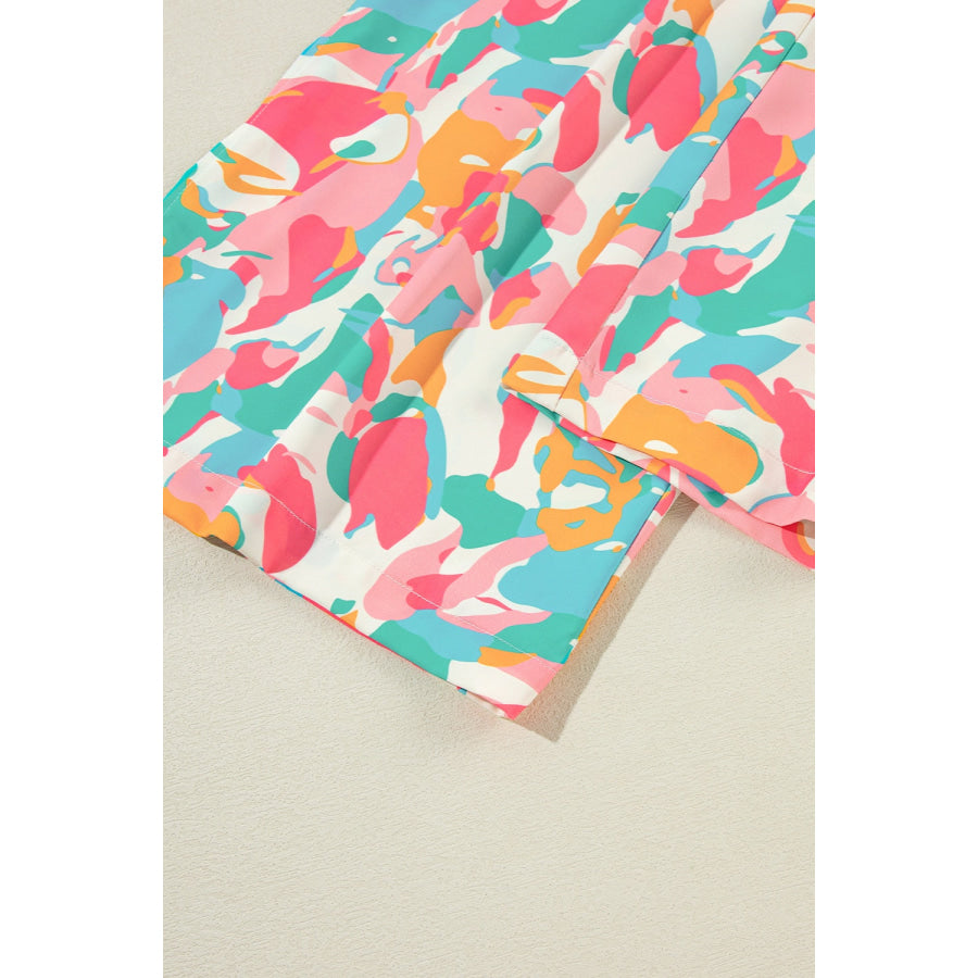 Printed Notched Cap Sleeve Top and Pants Set Apparel and Accessories