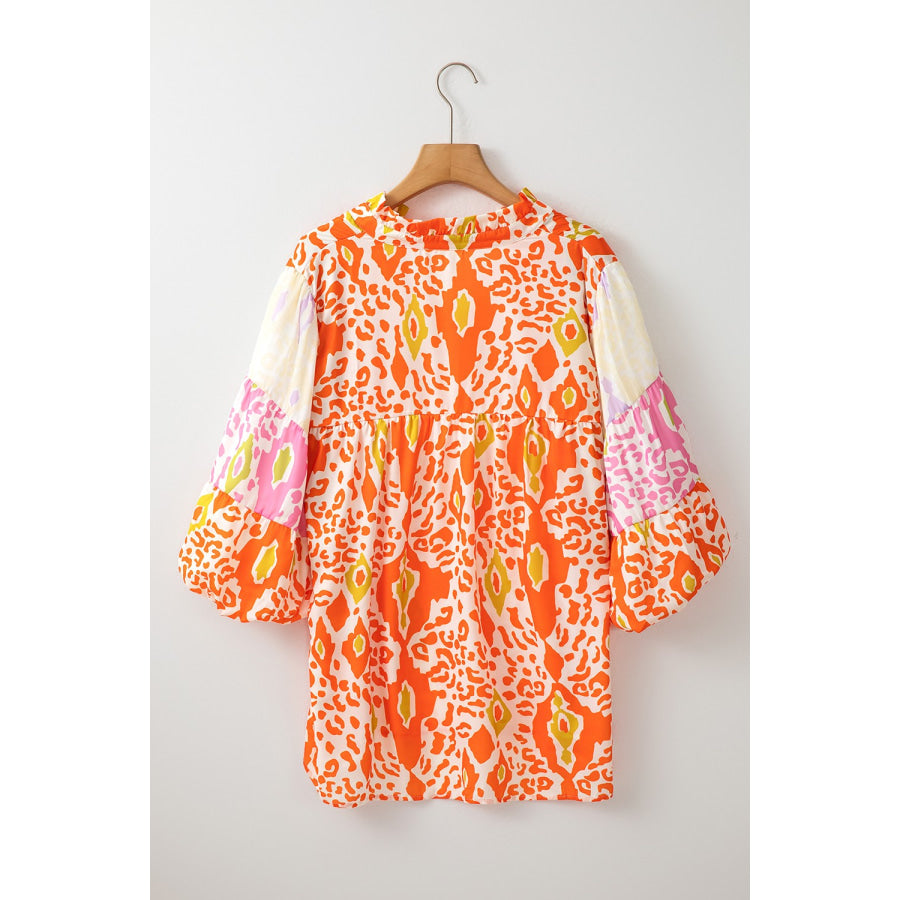 Printed Notched Half Sleeve Blouse Apparel and Accessories