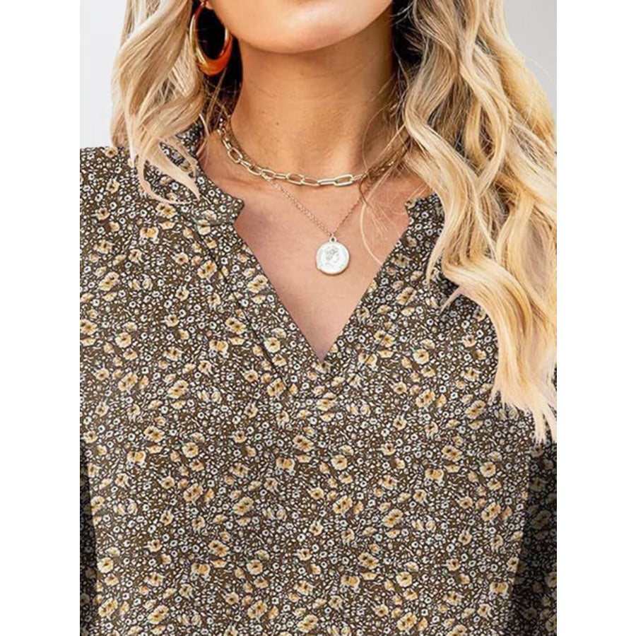 Printed Notched Half Sleeve Blouse Apparel and Accessories