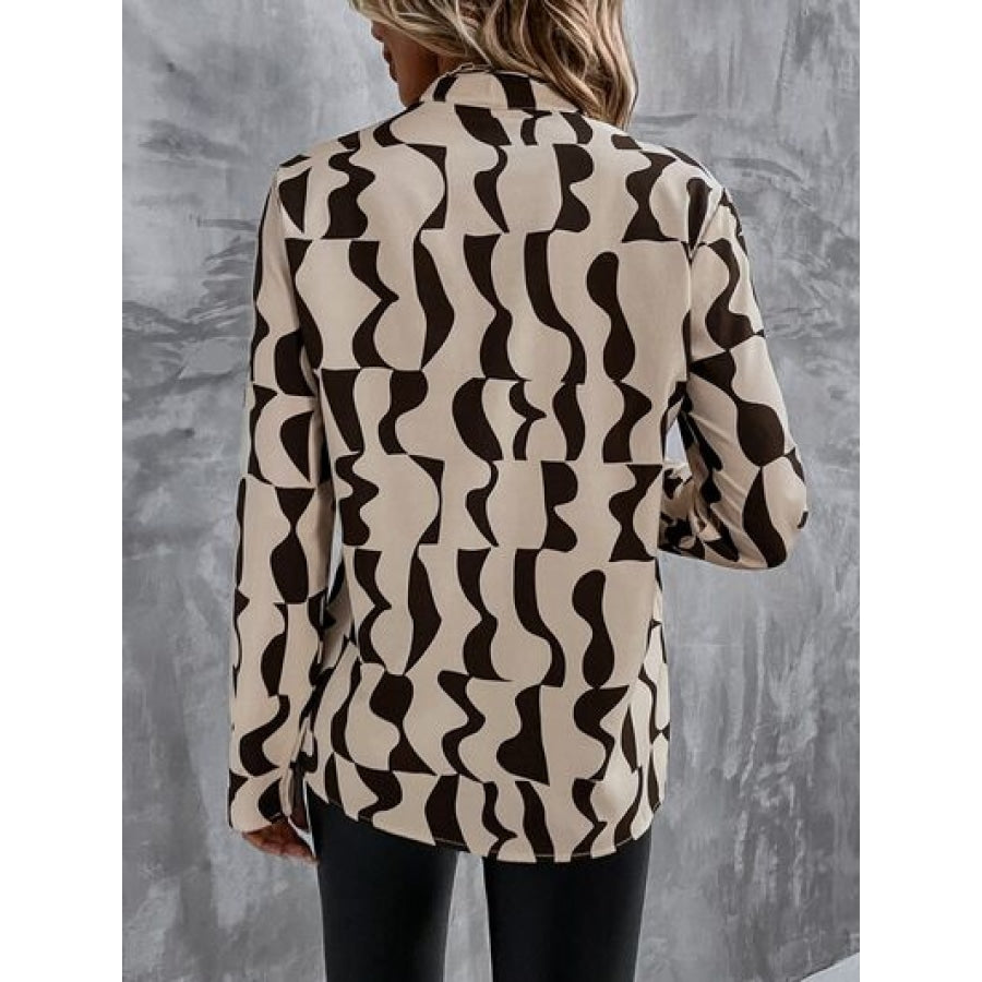 Printed Notched Long Sleeve Blouse Clothing