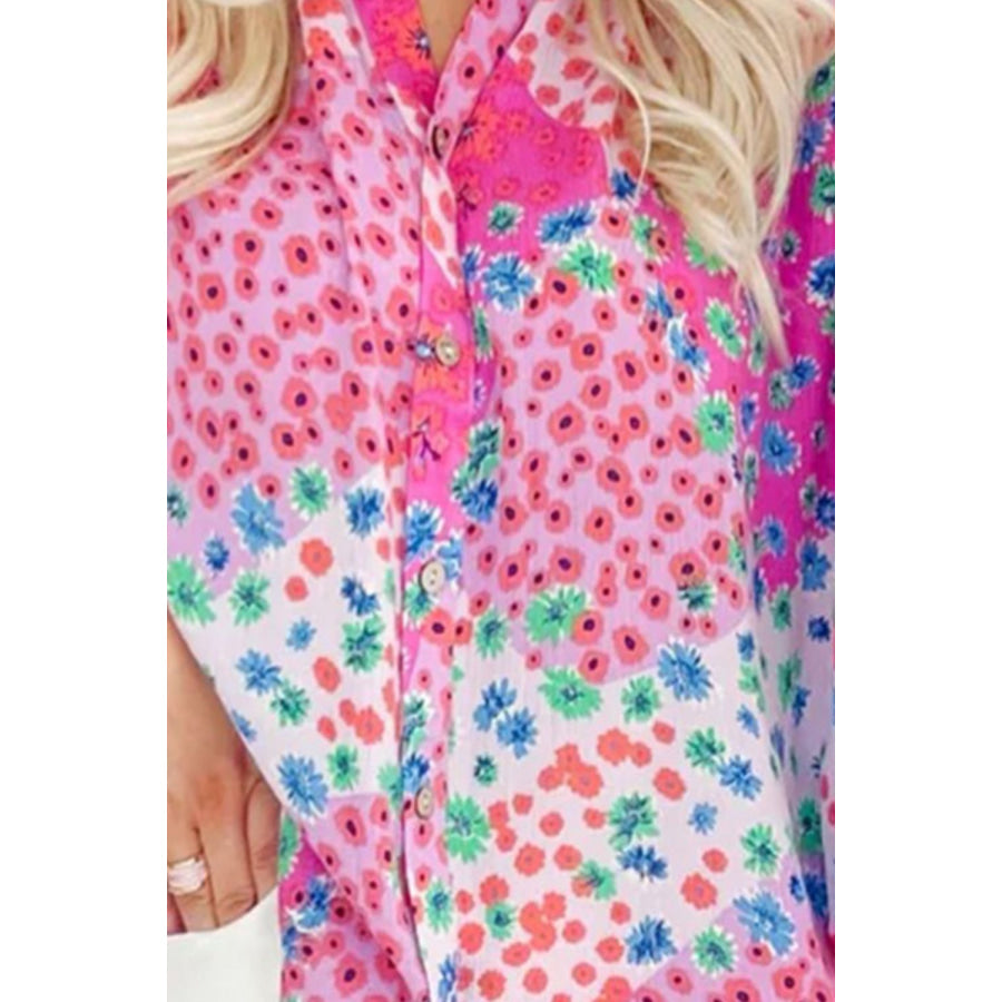 Printed Notched Long Sleeve Shirt Apparel and Accessories