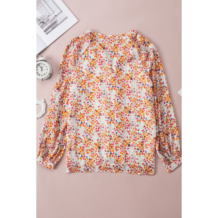 Printed Notched Long Sleeve Shirt Apparel and Accessories