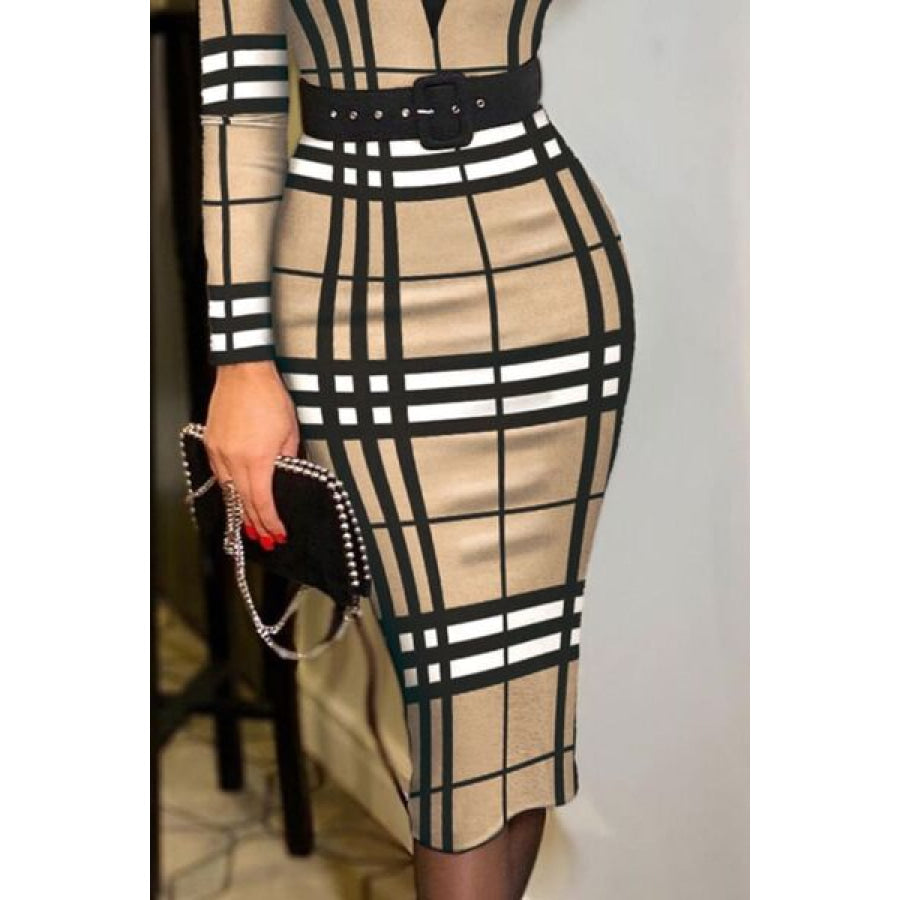 Printed Notched Long Sleeve Wrap Dress Apparel and Accessories