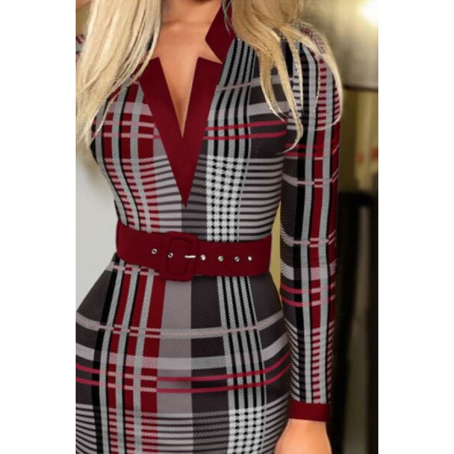 Printed Notched Long Sleeve Wrap Dress Apparel and Accessories