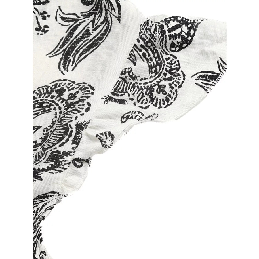Printed Notched Ruffle Sleeve Maxi Dress Apparel and Accessories