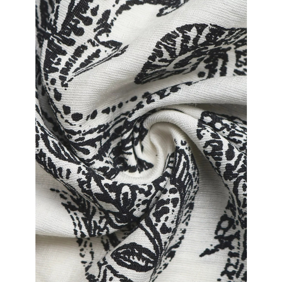 Printed Notched Ruffle Sleeve Maxi Dress Apparel and Accessories