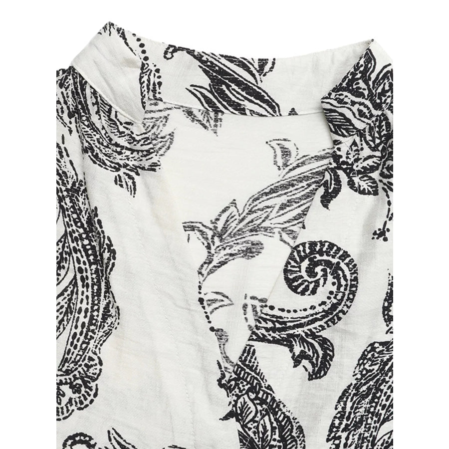Printed Notched Ruffle Sleeve Maxi Dress Apparel and Accessories