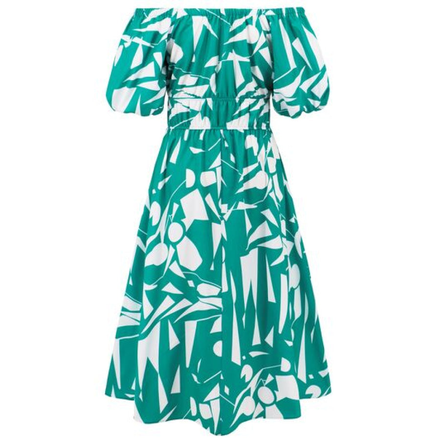 Printed Off - Shoulder Balloon Sleeve Dress Apparel and Accessories