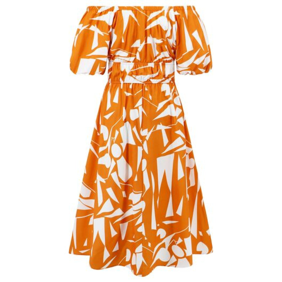 Printed Off - Shoulder Balloon Sleeve Dress Apparel and Accessories