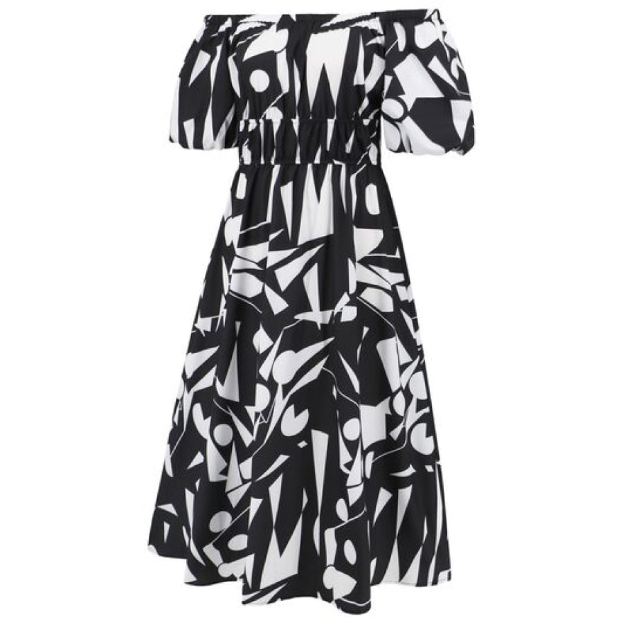 Printed Off - Shoulder Balloon Sleeve Dress Apparel and Accessories