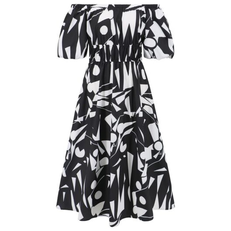 Printed Off - Shoulder Balloon Sleeve Dress Apparel and Accessories