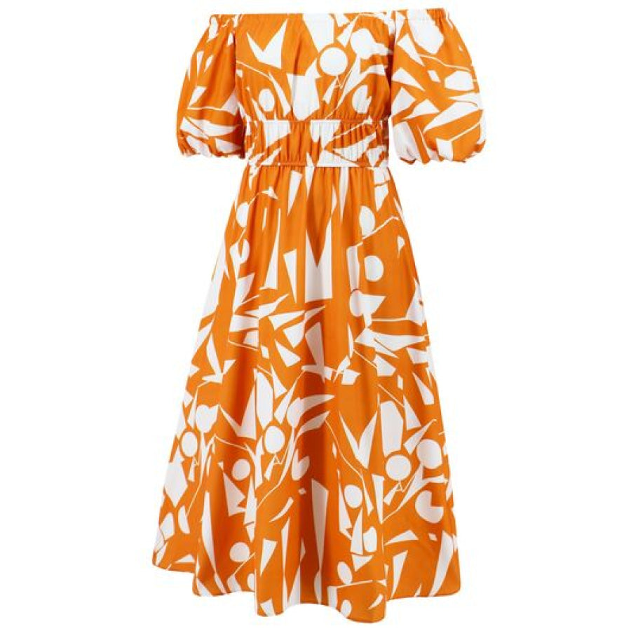 Printed Off - Shoulder Balloon Sleeve Dress Apparel and Accessories