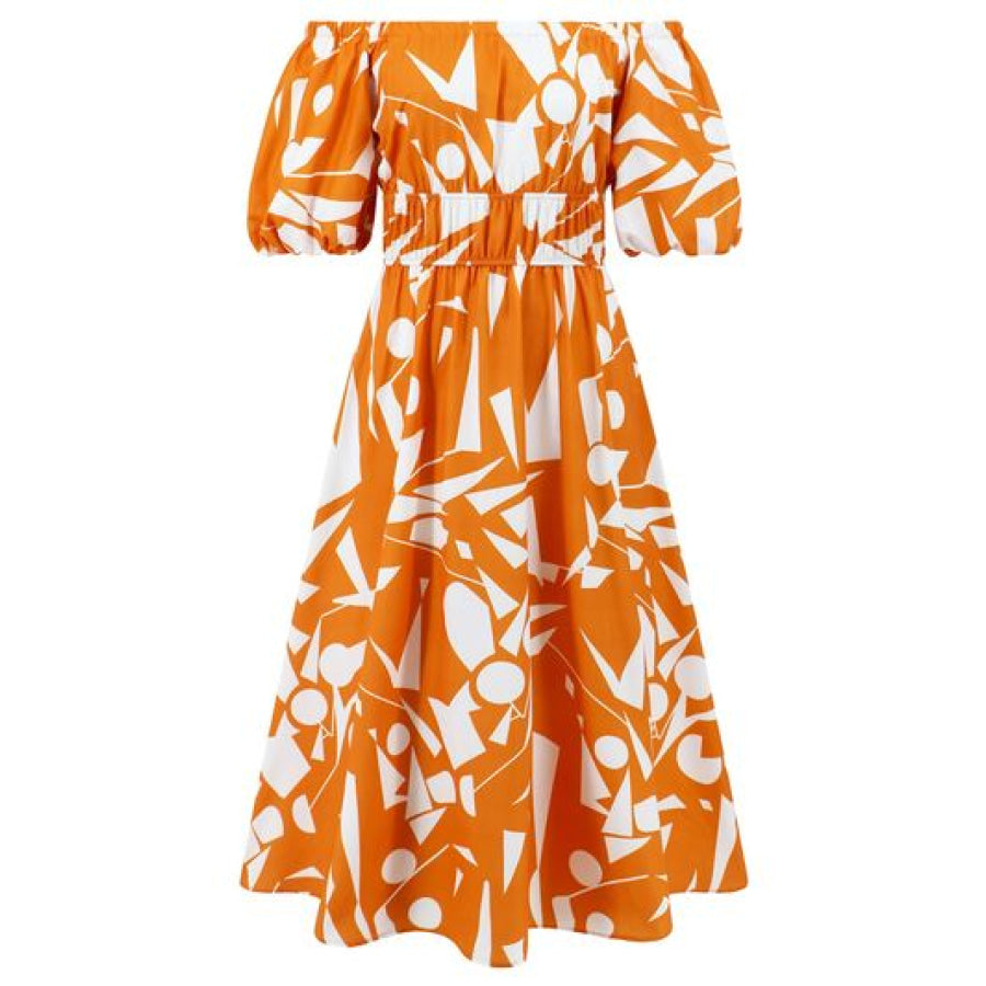 Printed Off - Shoulder Balloon Sleeve Dress Apparel and Accessories