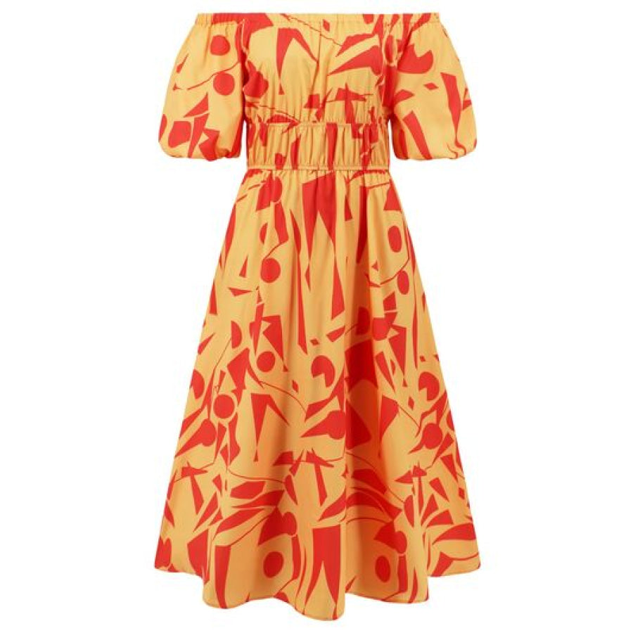 Printed Off - Shoulder Balloon Sleeve Dress Apparel and Accessories