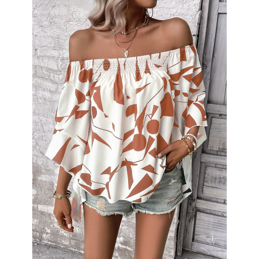 Printed Off-Shoulder Bell Sleeve Blouse