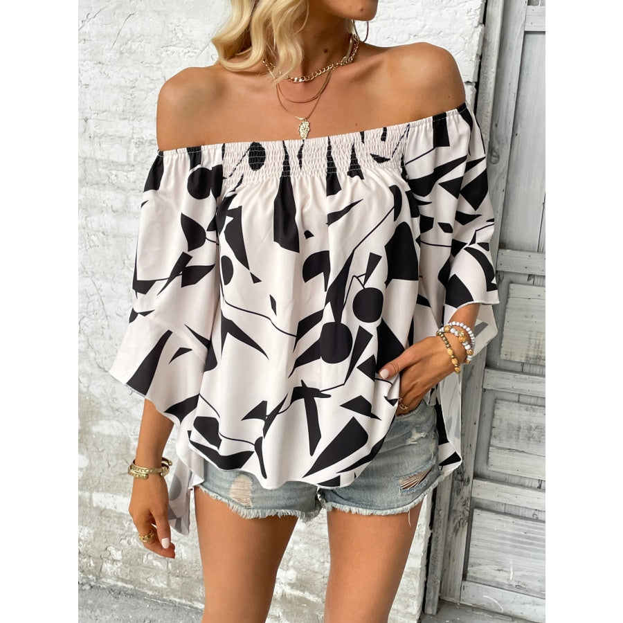 Printed Off-Shoulder Bell Sleeve Blouse