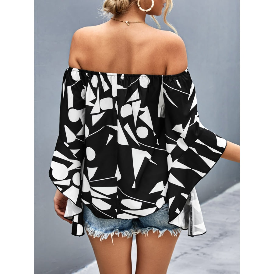 Printed Off-Shoulder Bell Sleeve Blouse