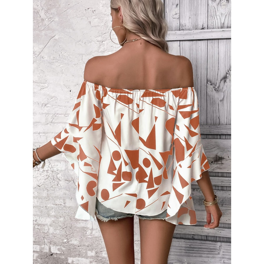 Printed Off-Shoulder Bell Sleeve Blouse