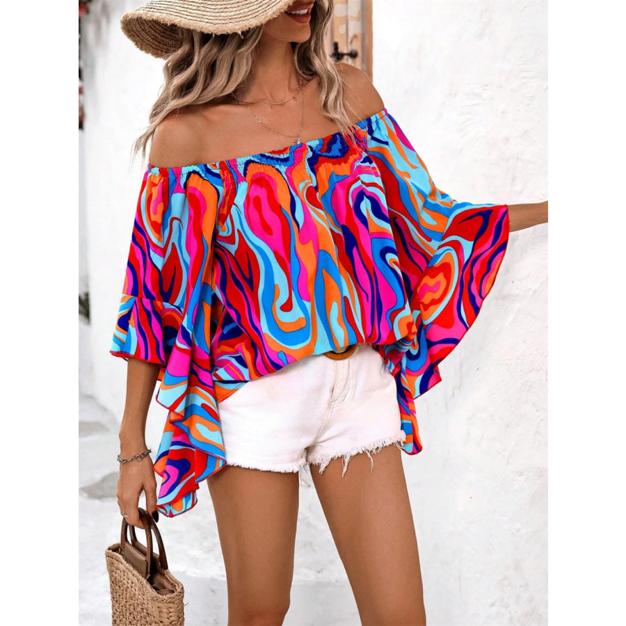 Printed Off-Shoulder Blouse Apparel and Accessories