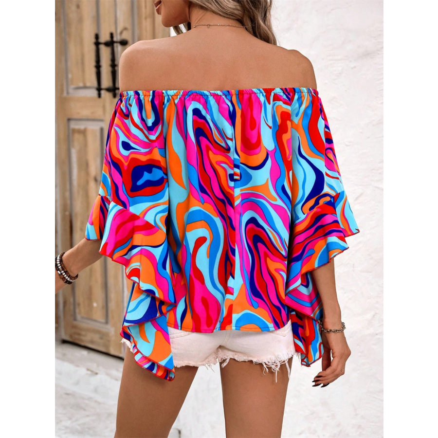 Printed Off-Shoulder Blouse Apparel and Accessories