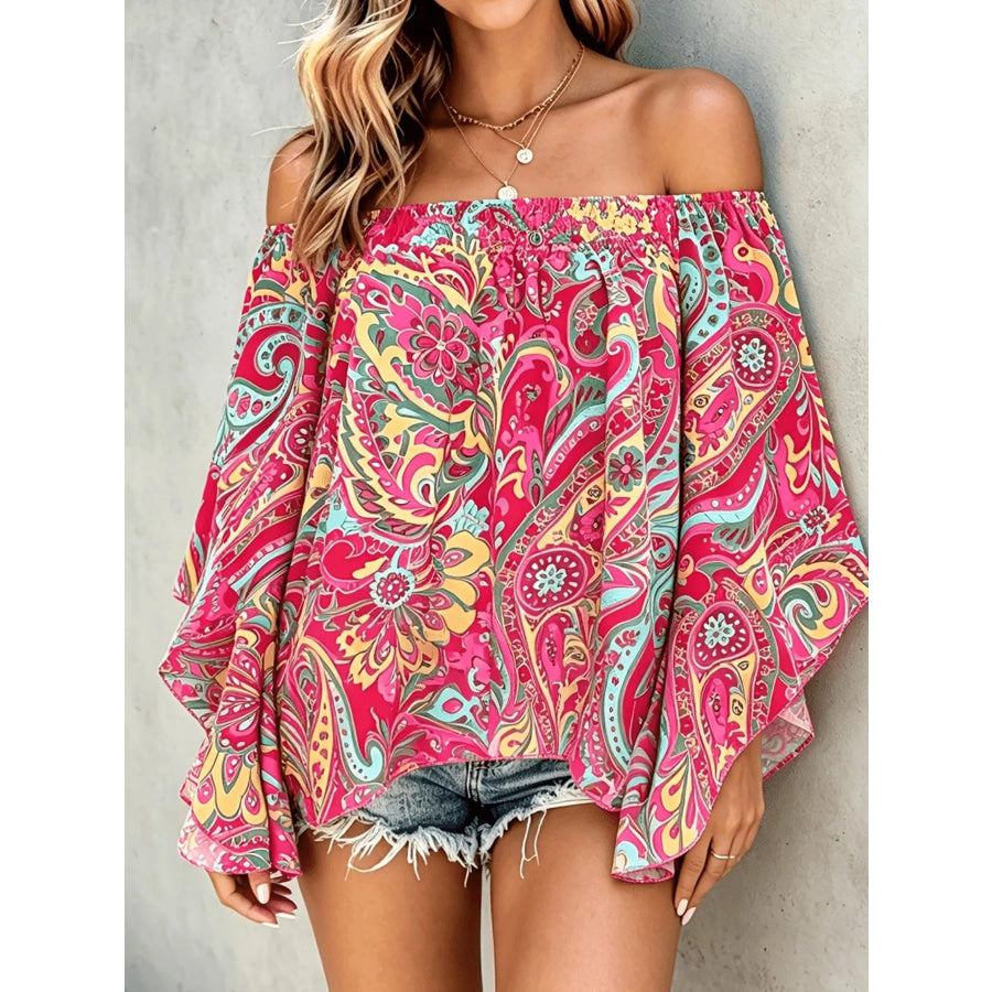 Printed Off Shoulder Blouse Apparel and Accessories