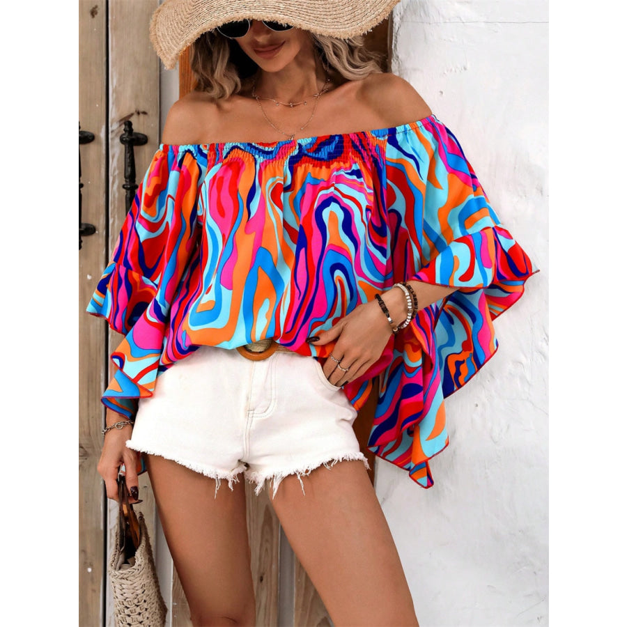 Printed Off-Shoulder Blouse Apparel and Accessories