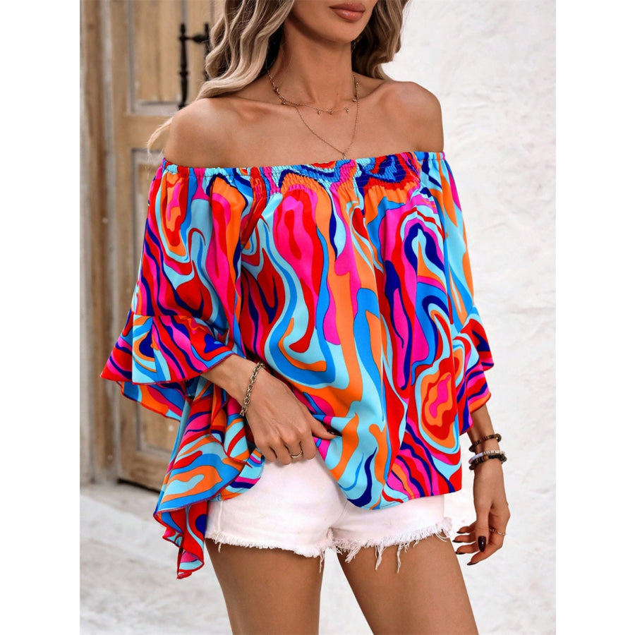 Printed Off-Shoulder Blouse Apparel and Accessories