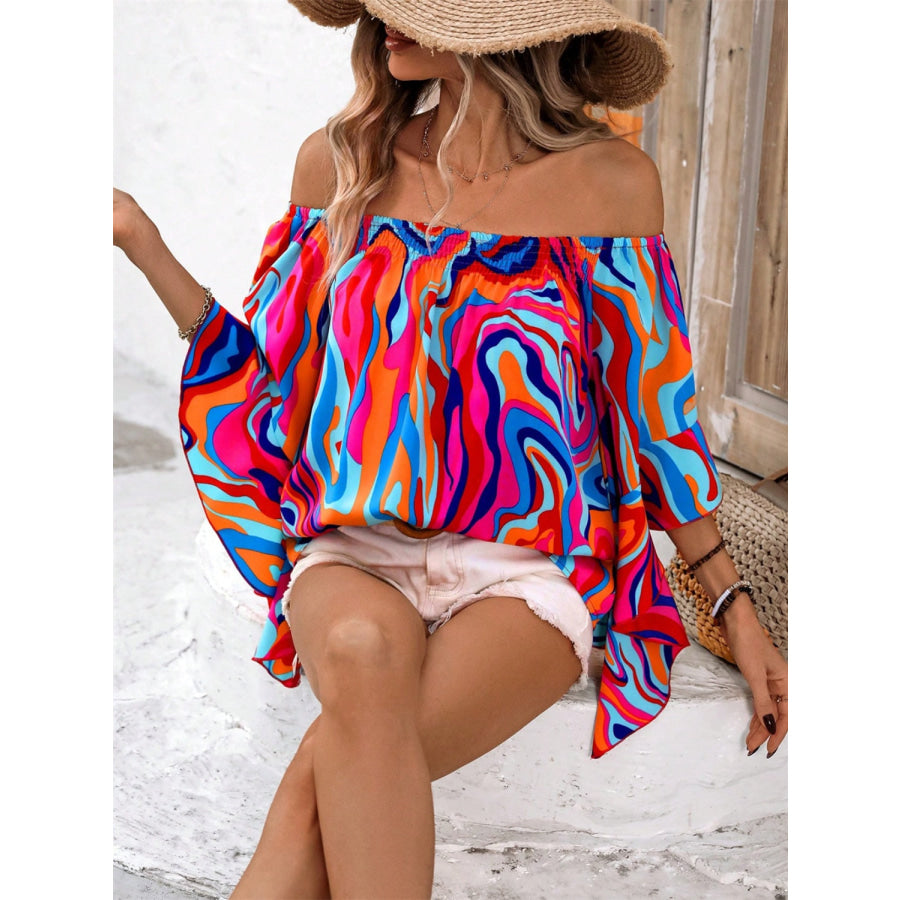 Printed Off-Shoulder Blouse Apparel and Accessories