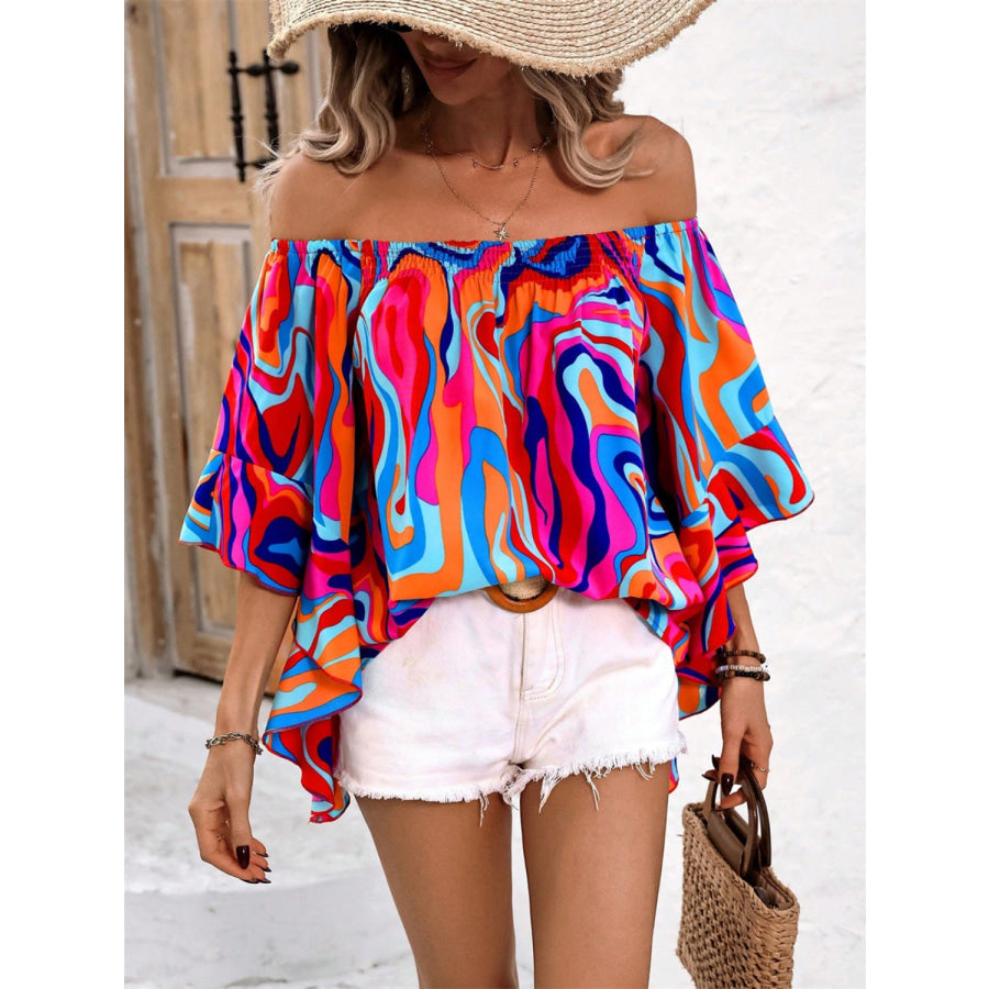 Printed Off-Shoulder Blouse Deep Rose / S Apparel and Accessories