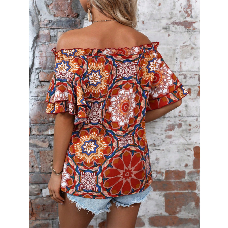 Printed Off-Shoulder Half Sleeve Blouse Apparel and Accessories