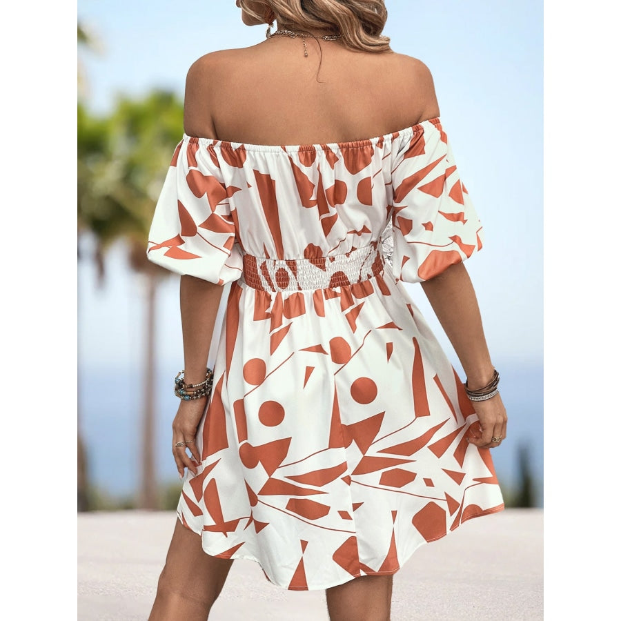 Printed Off-Shoulder Smocked Waist Dress