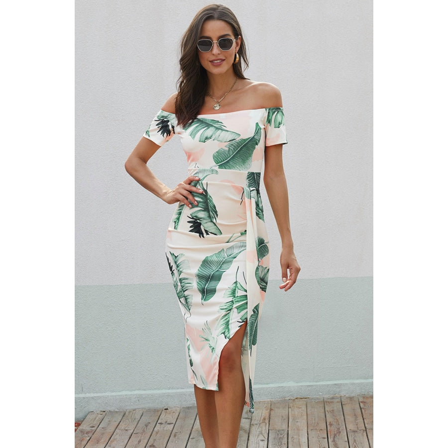 Printed Off-Shoulder Split Dress