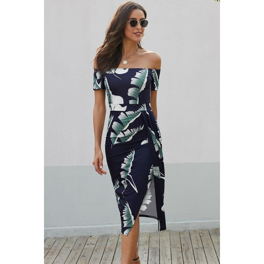 Printed Off-Shoulder Split Dress